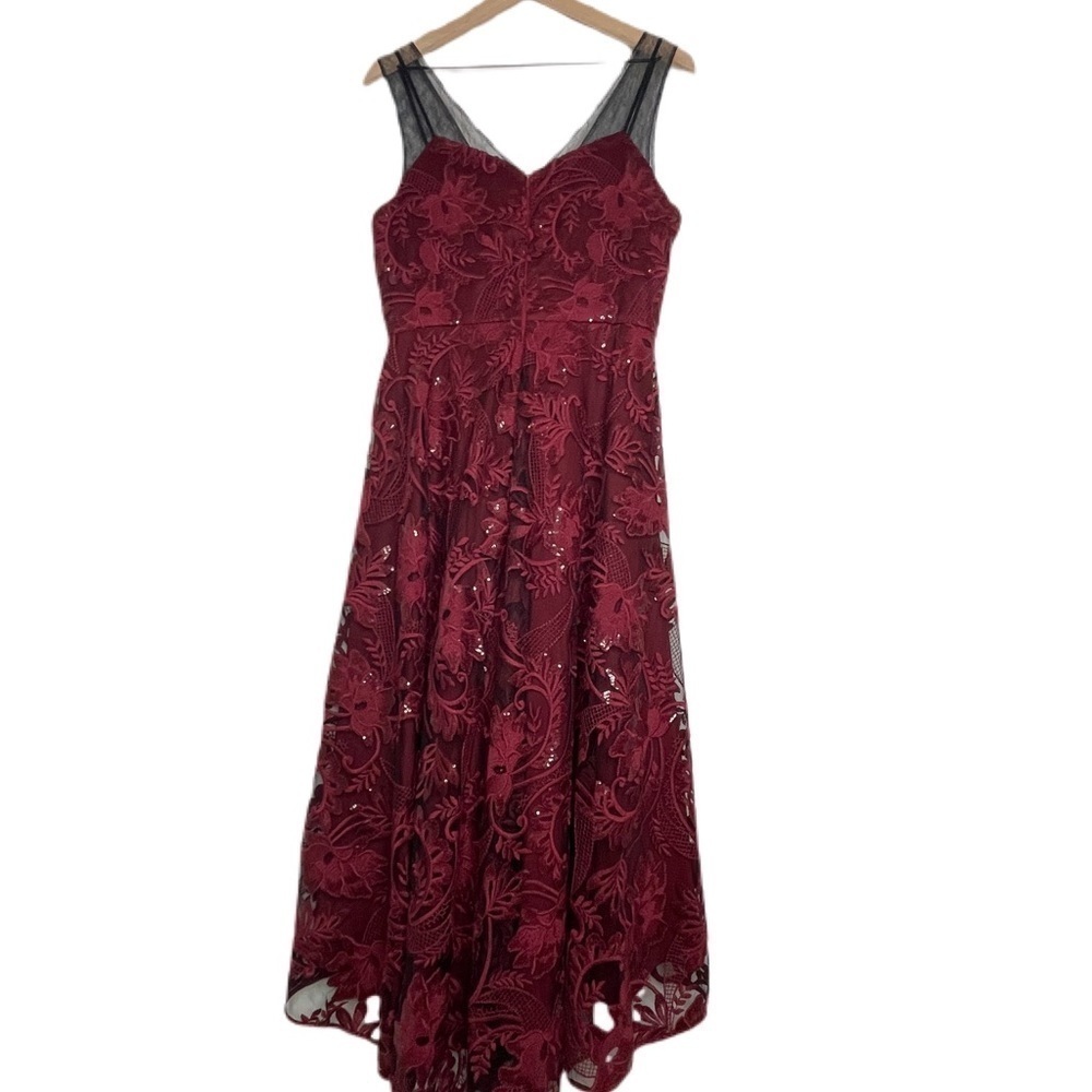 Belle by Badgley Mischka Wine Lace Overlay Dress - Picture 6 of 8